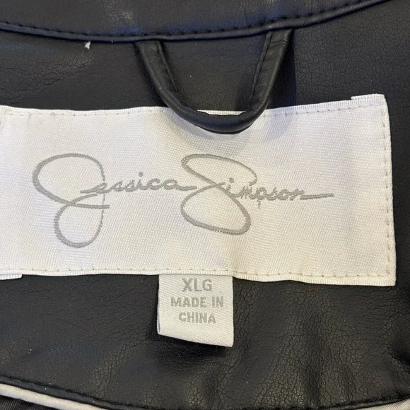NWT 90s BLACK STUDDED MOTO JACKET ROCKABILLY VEGAN LEATHER JESSICA SIMPSON SZ XL - Picture 10 of 11